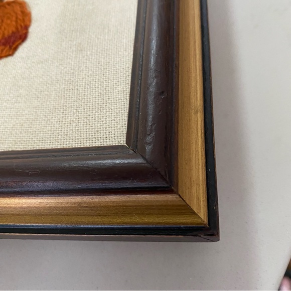 Vintage Crewel Floral Embroidered Art with Wooden Frame - Picture 6 of 7